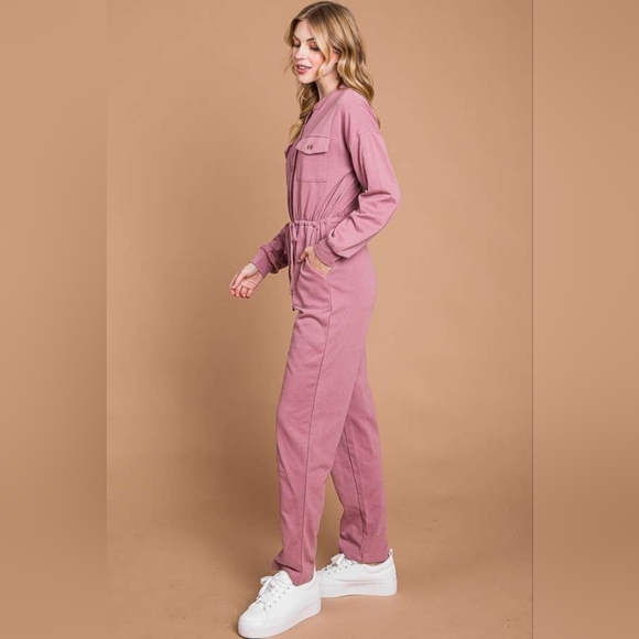Culture Code Full Size Button Up Drawstring Waist Straight Jumpsuit - Picture 3 of 4